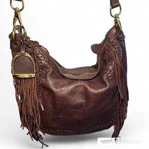 Fringe Leather Hobo Bag - Brown